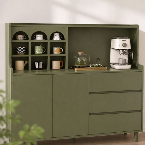 Tủ Bếp Đa Năng Có Kệ Trang Trí Và Ngăn Kéo Tủ Đựng Đồ Màu Xanh Lá 140x40x135cm Yapi-XTB006