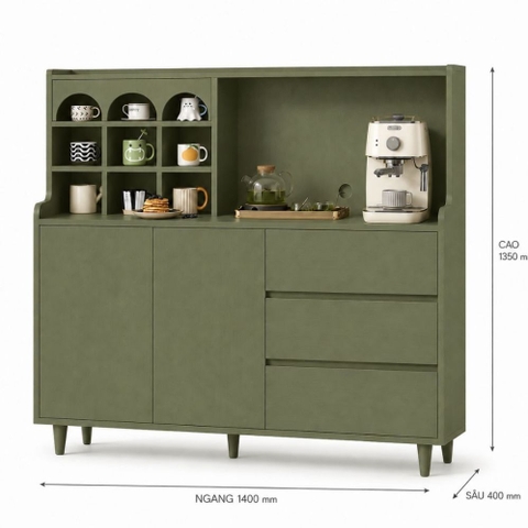 Tủ Bếp Đa Năng Có Kệ Trang Trí Và Ngăn Kéo Tủ Đựng Đồ Màu Xanh Lá 140x40x135cm Yapi-XTB006