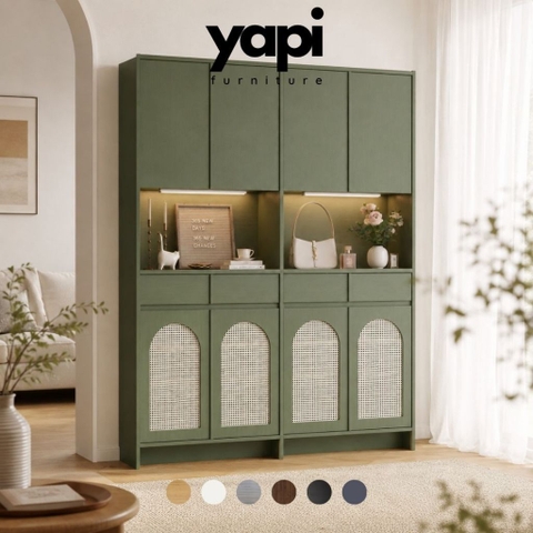 Tủ Giày Cánh Mây Có Kệ Trưng Bày Đèn LED Màu Xanh Lá 160x35x200cm Yapi-XTG008