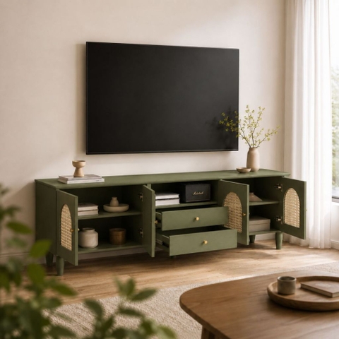 Kệ Tivi Cánh Mây Kèm Ngăn Kéo Hiện Đại Màu Xanh Lá 200x40x61cm Yapi-XTV002