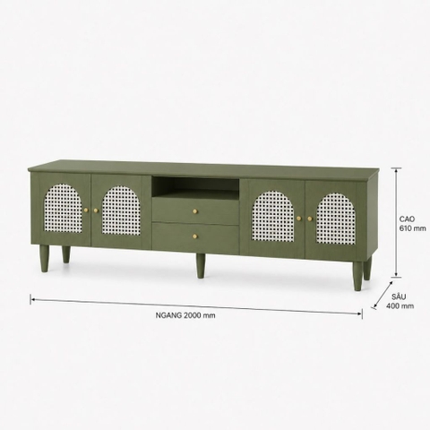 Kệ Tivi Cánh Mây Kèm Ngăn Kéo Hiện Đại Màu Xanh Lá 200x40x61cm Yapi-XTV002