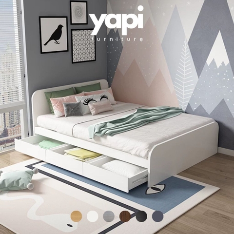 Giường Ngủ Bo Tròn Đầu Giường Tích Hợp 3 Ngăn Kéo Đa Năng 1m6x2m Yapi-561