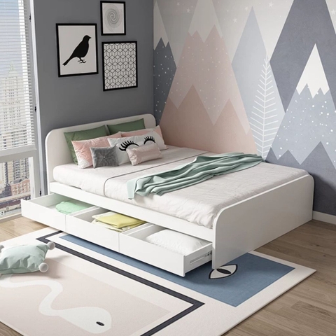 Giường Ngủ Bo Tròn Đầu Giường Tích Hợp 3 Ngăn Kéo Đa Năng 1m6x2m Yapi-561
