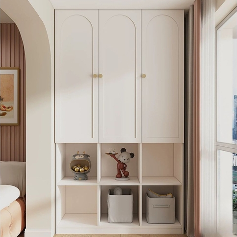 Tủ Quần Áo Tích Hợp Kệ Trưng Bày Đa Năng Cánh Vòm Hiện Đại 120x50x200cm Yapi-189