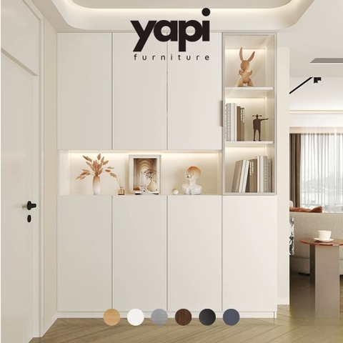 Tủ Giày Tích Hợp Kệ Trang Trí Cánh Kính Và Đèn LED 160x35x200cm Yapi-344