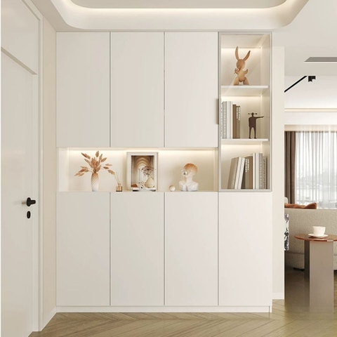 Tủ Giày Tích Hợp Kệ Trang Trí Cánh Kính Và Đèn LED 160x35x200cm Yapi-344
