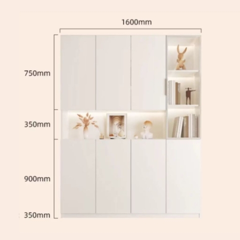 Tủ Giày Tích Hợp Kệ Trang Trí Cánh Kính Và Đèn LED 160x35x200cm Yapi-344