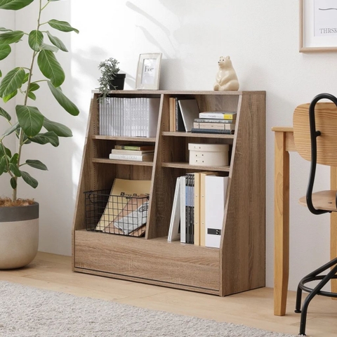 Kệ Sách Gỗ Thiết Kế Vát Góc Đa Năng 3 Tầng Kèm Ngăn Kéo 90x30x85cm Yapi-680
