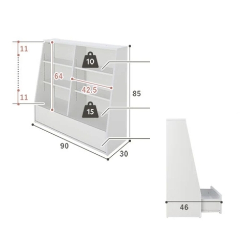 Kệ Sách Gỗ Thiết Kế Vát Góc Đa Năng 3 Tầng Kèm Ngăn Kéo 90x30x85cm Yapi-680