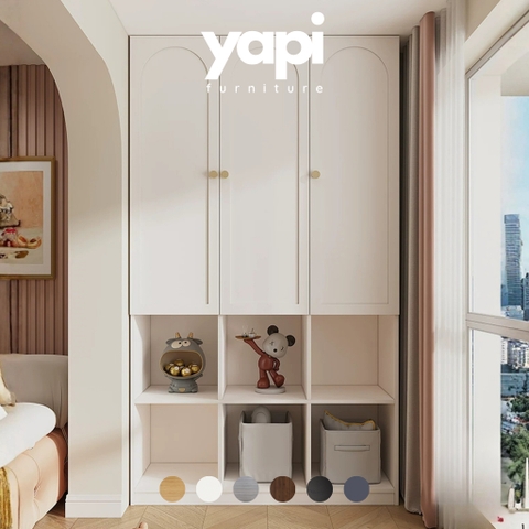 Tủ Quần Áo Tích Hợp Kệ Trưng Bày Đa Năng Cánh Vòm Hiện Đại 120x50x200cm Yapi-189