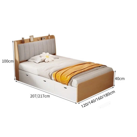 Giường Ngủ Bọc Nệm Đầu Giường Có Ngăn Kéo Lưu Trữ 1m6x2m Yapi-567