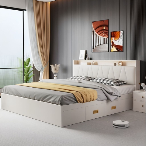 Giường Ngủ Có Ngăn Kéo Lưu Trữ Đầu Giường Bọc Nệm Sang Trọng 1m8x2m Yapi-568