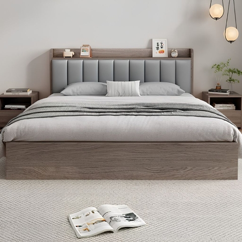 Giường Ngủ Đầu Giường Bọc Nệm Kèm Kệ Đầu Giường 1m8x2m Yapi-569