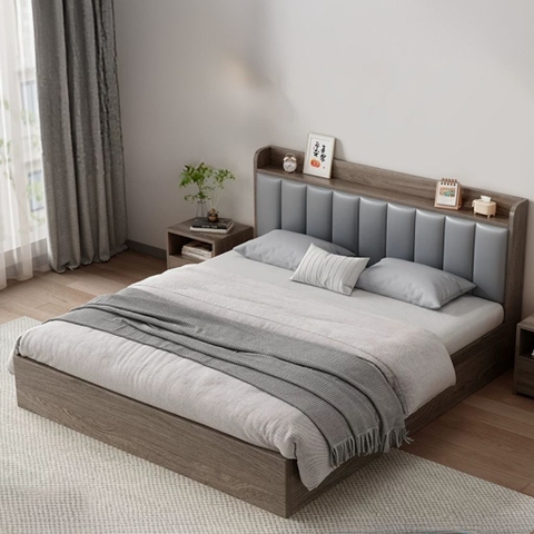 Giường Ngủ Đầu Giường Bọc Nệm Kèm Kệ Đầu Giường 1m8x2m Yapi-569
