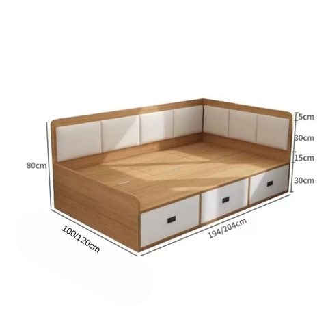 Giường Ngủ Góc Chữ L Cho Bé Có 3 Ngăn Kéo Lưu Trữ, Có Bọc Nệm 1m2x2m Yapi-570