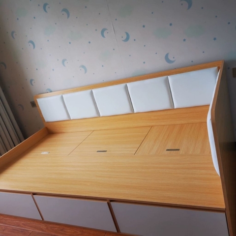 Giường Ngủ Góc Chữ L Cho Bé Có 3 Ngăn Kéo Lưu Trữ, Có Bọc Nệm 1m2x2m Yapi-570