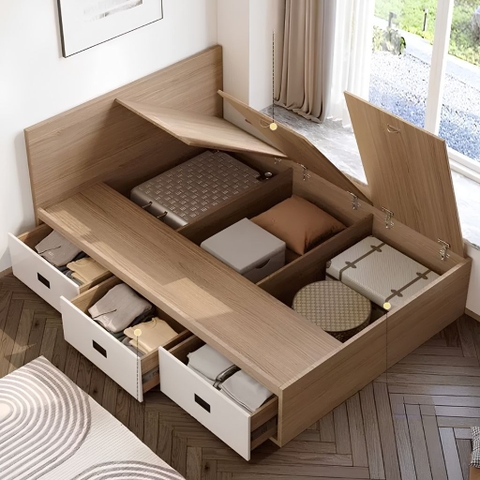 Giường Ngủ 3 Ngăn Kéo Lưu Trữ Có Hộc Lưu Trữ 1m8x2m Yapi-571