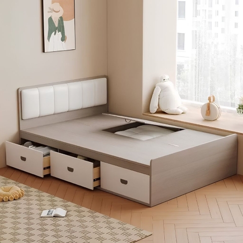 Giường Ngủ Có Hộc Kéo Và Khoang Chứa Đồ, Bọc Nệm Đầu Giường 1m8x2m Yapi-574