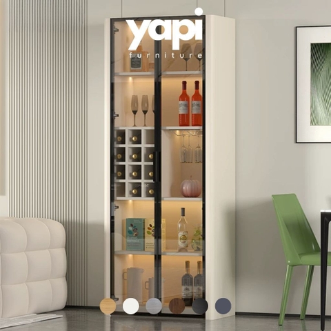 Tủ Trang Trí Cánh Kính Đèn Kèm Đèn LED, Bo Cong Góc Hiện Đại 80x40x200cm Yapi-TK017