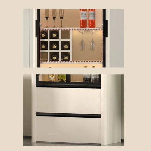 Tủ Trang Trí Cánh Kính Đèn Kèm Đèn LED, Bo Cong Góc Hiện Đại 80x40x200cm Yapi-TK017