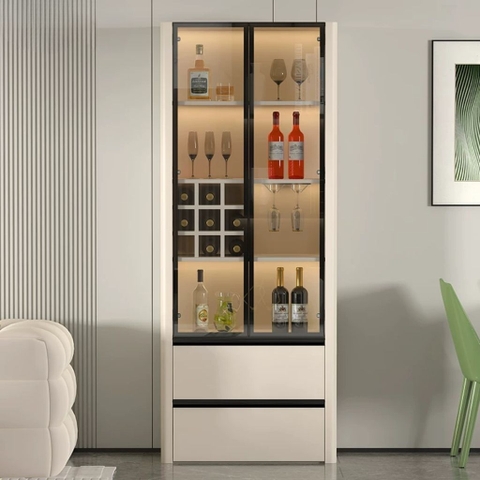 Tủ Trang Trí Cánh Kính Đèn Kèm Đèn LED, Bo Cong Góc Hiện Đại 80x40x200cm Yapi-TK017
