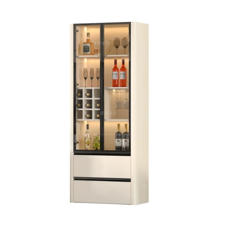 Tủ Trang Trí Cánh Kính Đèn Kèm Đèn LED, Bo Cong Góc Hiện Đại 80x40x200cm Yapi-TK017