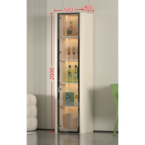 Tủ Trang Trí Cánh Kính Đèn Kèm Đèn LED, Bo Cong Góc Hiện Đại 80x40x200cm Yapi-TK017