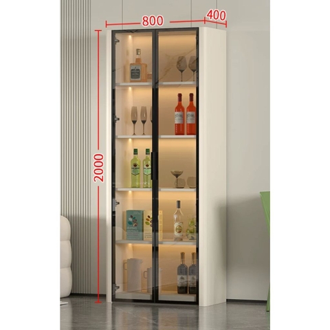 Tủ Trang Trí Cánh Kính Đèn Kèm Đèn LED, Bo Cong Góc Hiện Đại 80x40x200cm Yapi-TK017