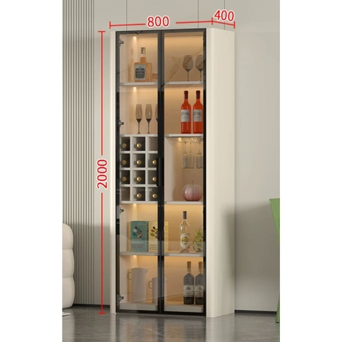 Tủ Trang Trí Cánh Kính Đèn Kèm Đèn LED, Bo Cong Góc Hiện Đại 80x40x200cm Yapi-TK017