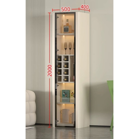 Tủ Trang Trí Cánh Kính Đèn Kèm Đèn LED, Bo Cong Góc Hiện Đại 80x40x200cm Yapi-TK017