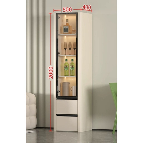 Tủ Trang Trí Cánh Kính Đèn Kèm Đèn LED, Bo Cong Góc Hiện Đại 80x40x200cm Yapi-TK017