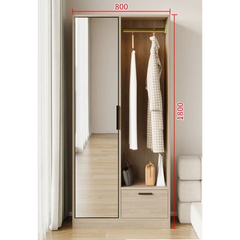 Tủ Quần Áo Cánh Gương Tích Kèm Ngăn Kéo 100x40x180cm Yapi-273