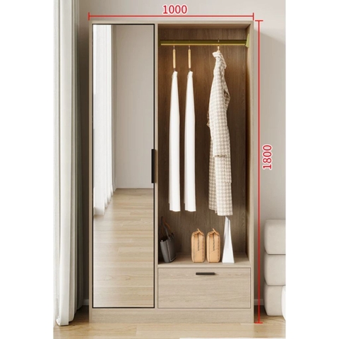 Tủ Quần Áo Cánh Gương Tích Kèm Ngăn Kéo 100x40x180cm Yapi-273