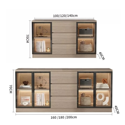 Kệ Tivi Kết Hợp Tủ Trang Trí Cánh Kính, Đèn LED, Có Ngăn Kéo 200x40x70cm Yapi-932