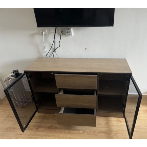 Kệ Tivi Kết Hợp Tủ Trang Trí Cánh Kính, Đèn LED, Có Ngăn Kéo 200x40x70cm Yapi-932