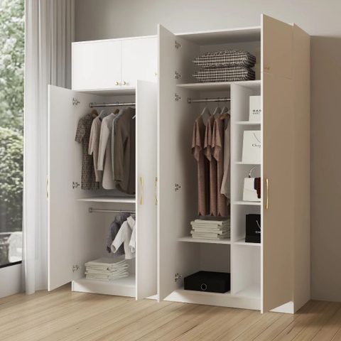 Tủ Quần Áo Gỗ MDF 4 Cánh Mở Hiện Đại Chia Nhiều Ngăn 200x55x220cm Yapi-243