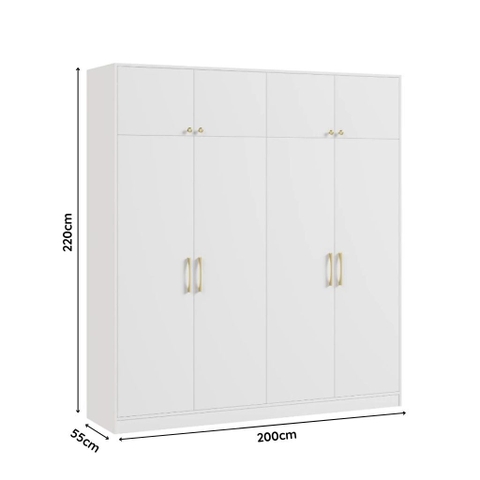 Tủ Quần Áo Gỗ MDF 4 Cánh Mở Hiện Đại Chia Nhiều Ngăn 200x55x220cm Yapi-243