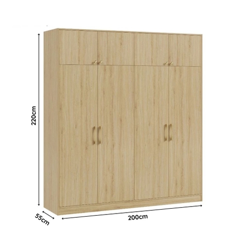 Tủ Quần Áo Gỗ MDF 4 Cánh Mở Hiện Đại Chia Nhiều Ngăn 200x55x220cm Yapi-243