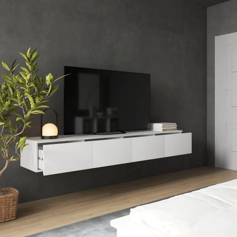 Kệ Tivi Treo Tường Gỗ MDF Chống Ẩm 4 Cánh Mở Hiện Đại  200cmx40cmx28cm Yapi-915