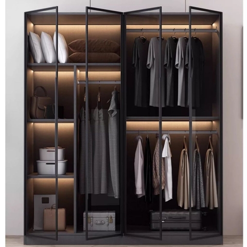 Tủ Quần Áo Cửa Kính Và Tủ Phụ Hiện Đại Bằng Gỗ MDF Chống Ẩm Cho Phòng Ngủ 240x50x190 Yapi-249A