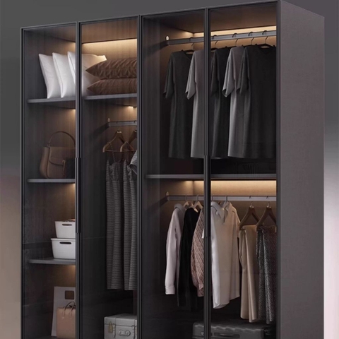 Tủ Quần Áo Cửa Kính Và Tủ Phụ Hiện Đại Bằng Gỗ MDF Chống Ẩm Cho Phòng Ngủ 200x50x240 Yapi-249B