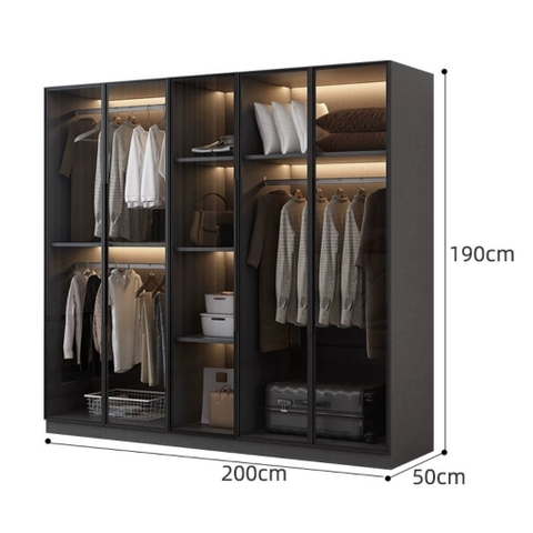 Tủ Quần Áo Cửa Kính Và Tủ Phụ Hiện Đại Bằng Gỗ MDF Chống Ẩm Cho Phòng Ngủ 240x50x190 Yapi-249A