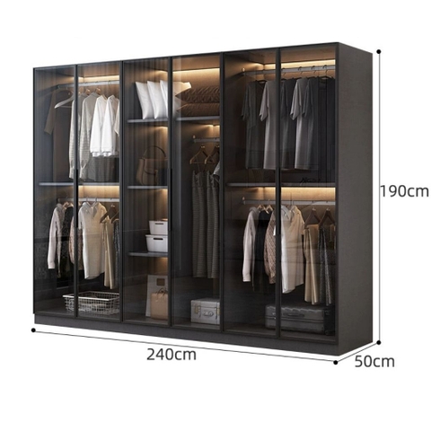 Tủ Quần Áo Cửa Kính Và Tủ Phụ Hiện Đại Bằng Gỗ MDF Chống Ẩm Cho Phòng Ngủ 240x50x190 Yapi-249A