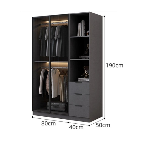 Tủ Quần Áo Cửa Kính Và Tủ Phụ Hiện Đại Bằng Gỗ MDF Chống Ẩm Cho Phòng Ngủ 240x50x190 Yapi-249A