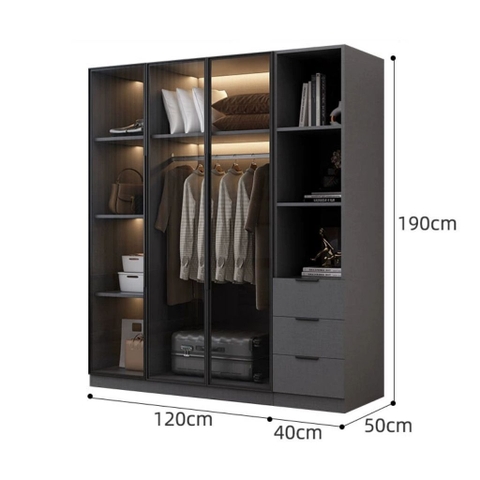 Tủ Quần Áo Cửa Kính Và Tủ Phụ Hiện Đại Bằng Gỗ MDF Chống Ẩm Cho Phòng Ngủ 240x50x190 Yapi-249A