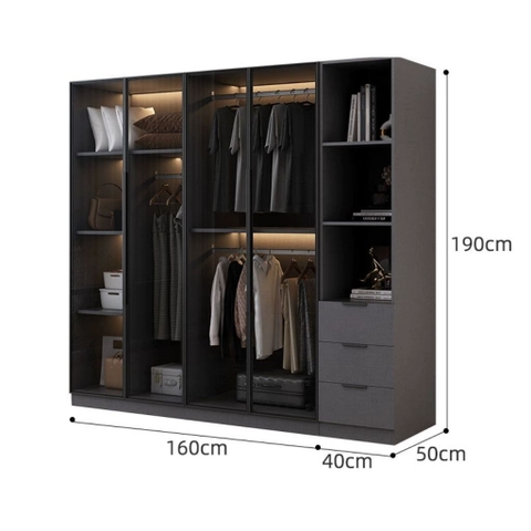 Tủ Quần Áo Cửa Kính Và Tủ Phụ Hiện Đại Bằng Gỗ MDF Chống Ẩm Cho Phòng Ngủ 240x50x190 Yapi-249A