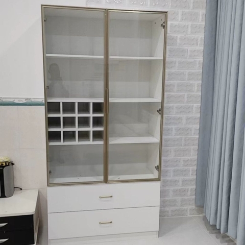 Tủ Rượu Trưng Bày Tone Trắng Có Đèn LED Kính Cường Lực, Nội Thất Phòng Khách 80x40x200cm Yapi-TK007-T