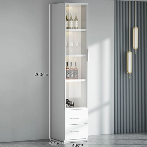 Tủ Rượu Trưng Bày Tone Trắng Có Đèn LED Kính Cường Lực, Nội Thất Phòng Khách 80x40x200cm Yapi-TK007-T
