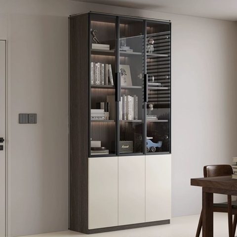 Tủ Sách Trưng Bày Nhiều Ngăn, Cánh Kính Cao Cấp-Nội Thất Phòng Khách 240x32x200cm Yapi-TK008