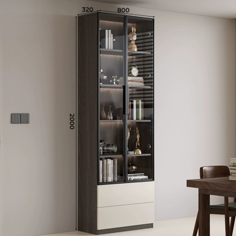Tủ Sách Trưng Bày Nhiều Ngăn, Cánh Kính Cao Cấp-Nội Thất Phòng Khách 240x32x200cm Yapi-TK008